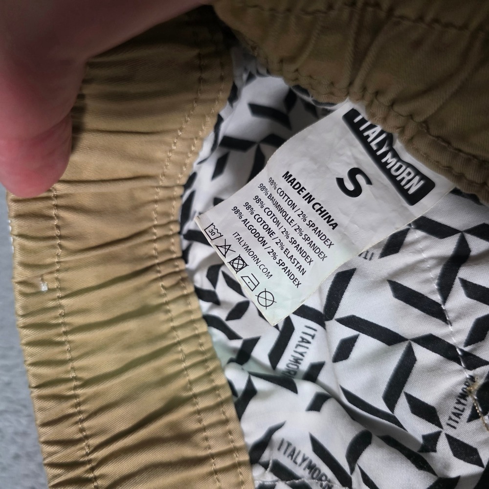 ITALYMORN Mens Small Jogger Pants Khaki Tan Elastic Waist Cotton Spandex Tapered - Picture 6 of 8